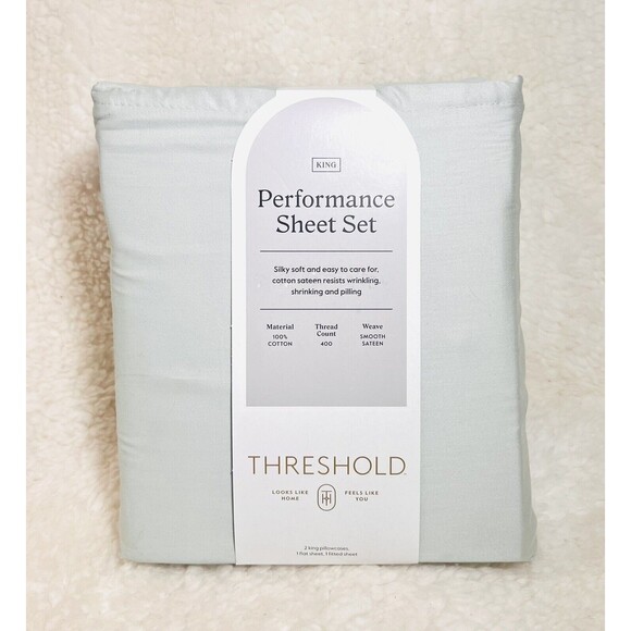Solid Performance 400 Thread Count Sheet Set - Silver Green - Threshold - King - Picture 5 of 6